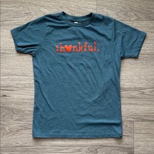 Teal Thankful Mickey T-Shirt with Orange Print Size L 14/16